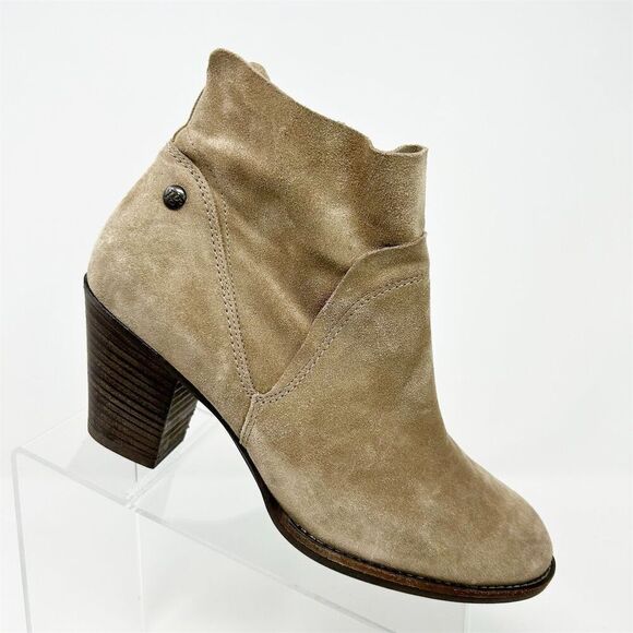 Paul Green Taupe Light Brown Suede Ankle Booties Size 6.5 Casual Block Heel - Picture 1 of 12